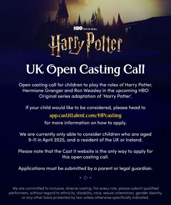 The Harry Potter show casting call. (X/@jk_rowling)