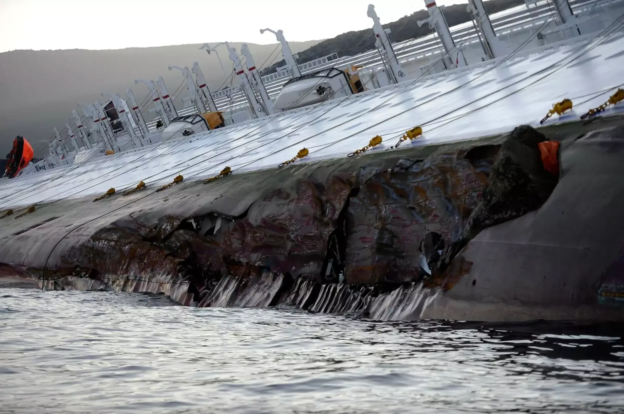 The cruise ship was left with a 53-metre tear (FILIPPO MONTEFORTE/AFP via Getty Images)