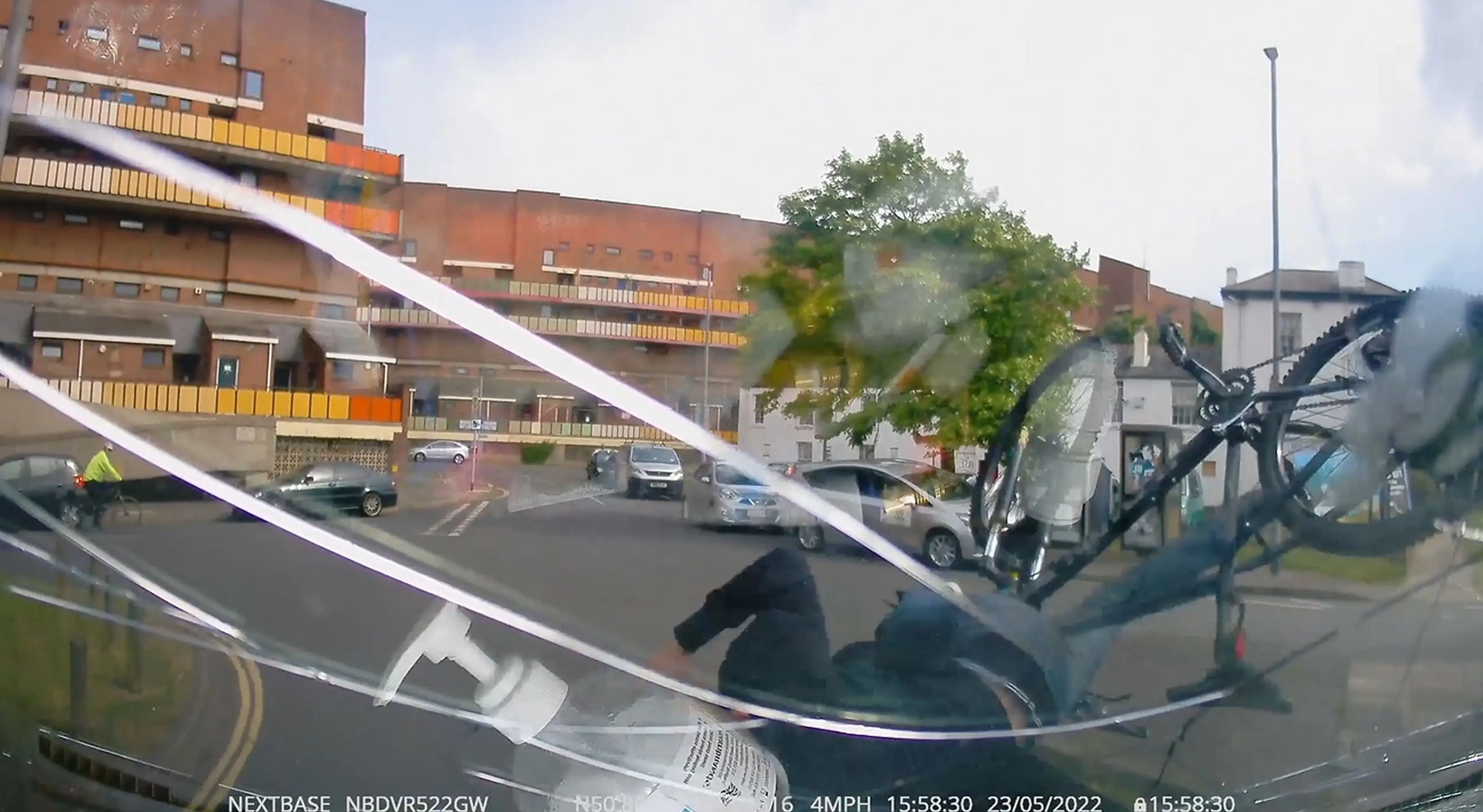 He smashed his head on the windscreen and fell to the floor.