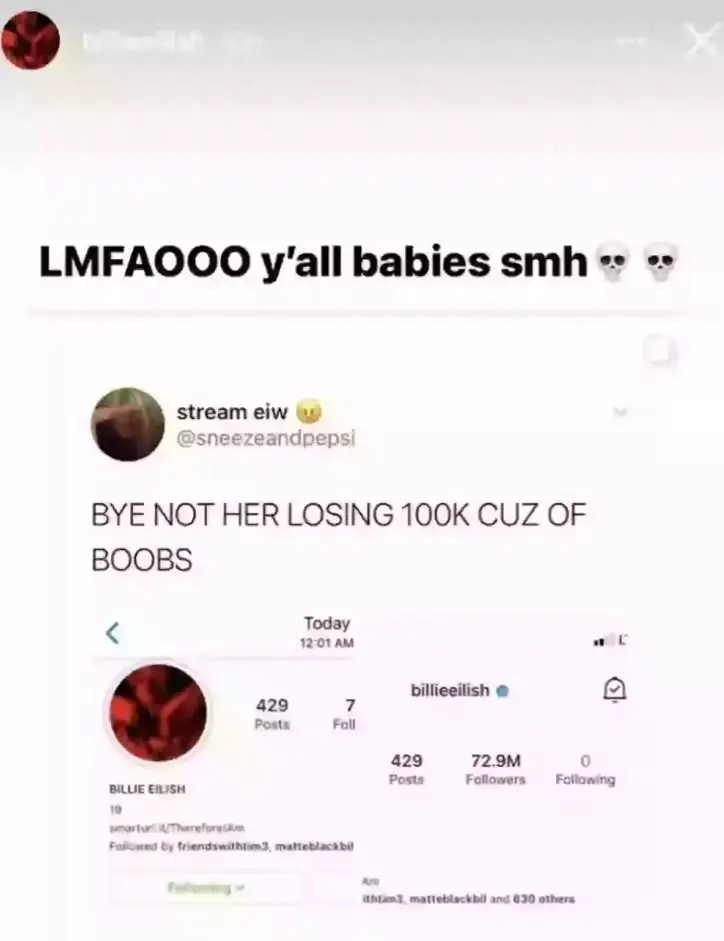 Eilish shared a response after getting wind of the mass unfollowing (Instagram/@billieeilish)