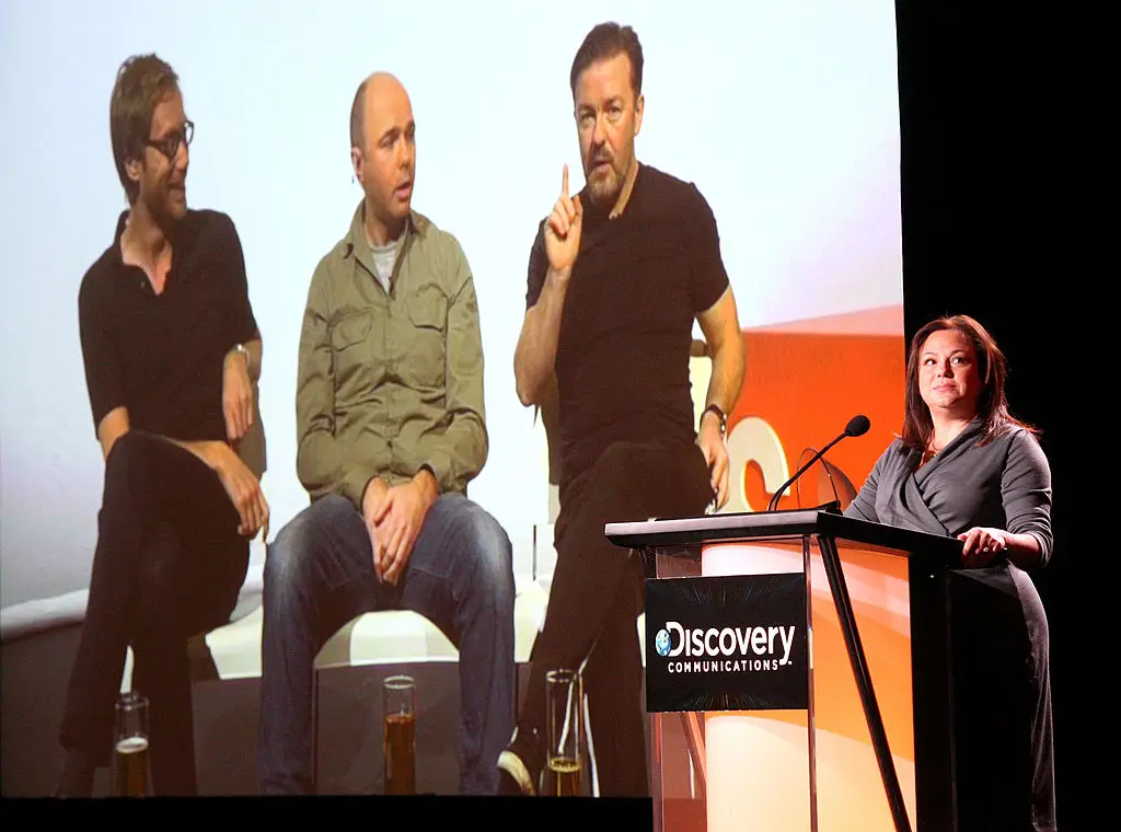 Karl Pilkington with Ricky Gervais and Stephen Merchant during a press tour for 'An Idiot Abroad' in 2011.