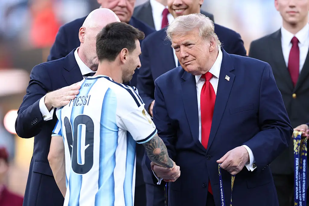 Donald Trump appeared to enjoy speaking to the players (Justin Setterfield/Getty Images)
