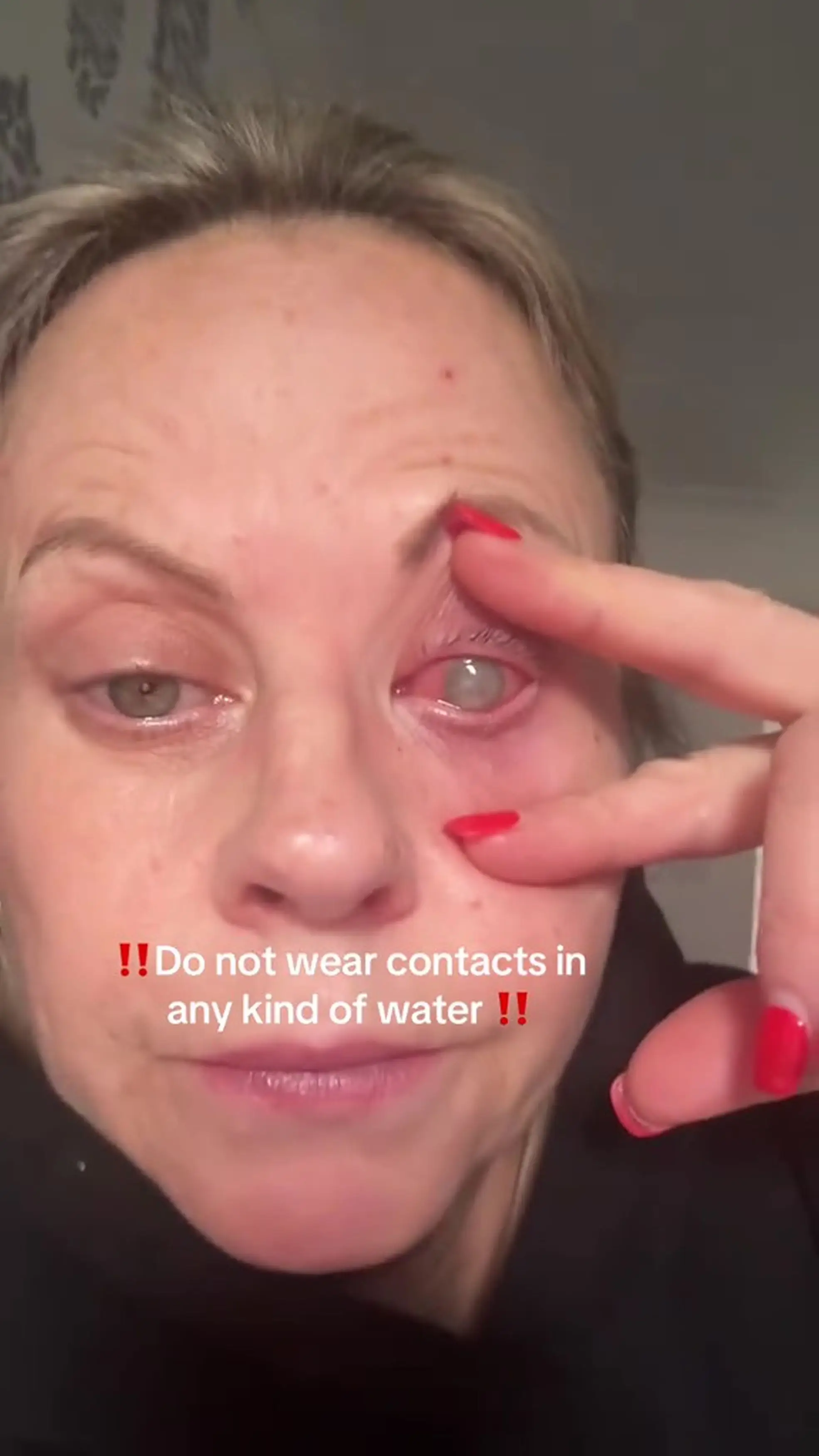Emma Marsden got mud on her face after she slipped while mucking out horses, and washed her face with water (Kennedy News and Media)