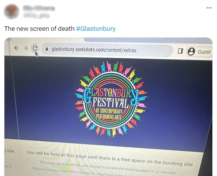 Lots of Glastonbury fans felt they weren't able to get past this page.