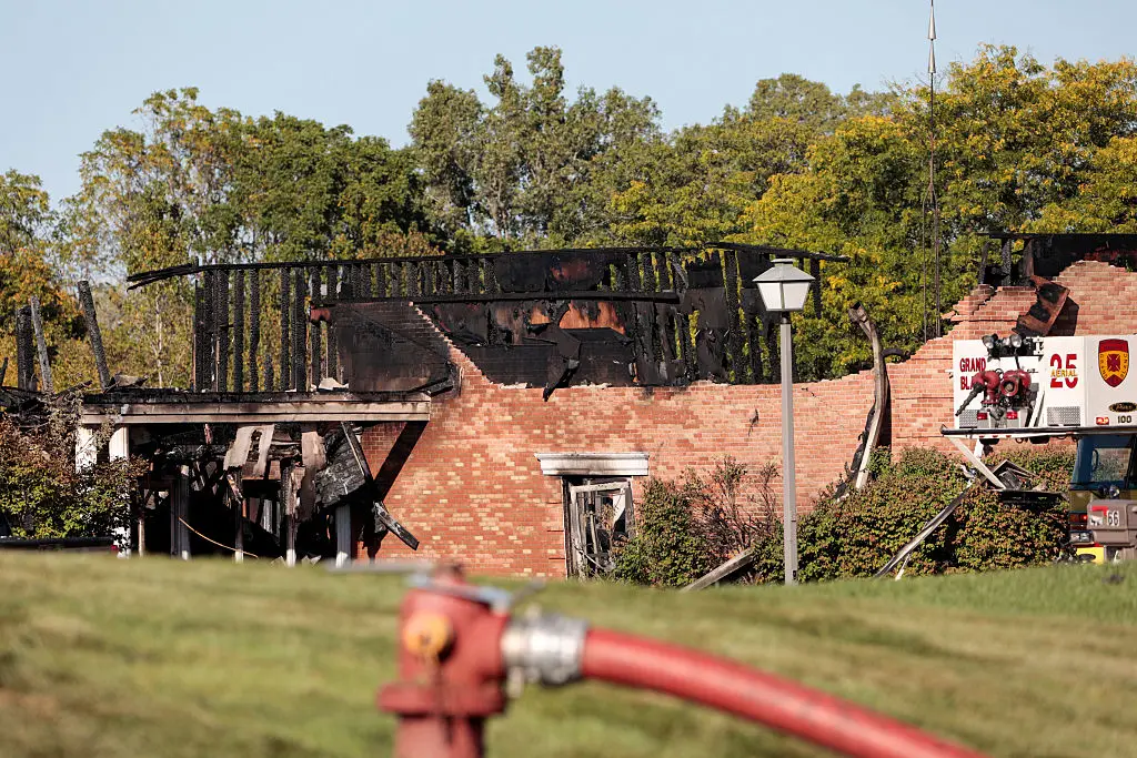 Flames engulfed the Church of Jesus Christ of Latter-day Saints in Grand Blanc Township, Michigan (Bill Pugliano/Getty Images)