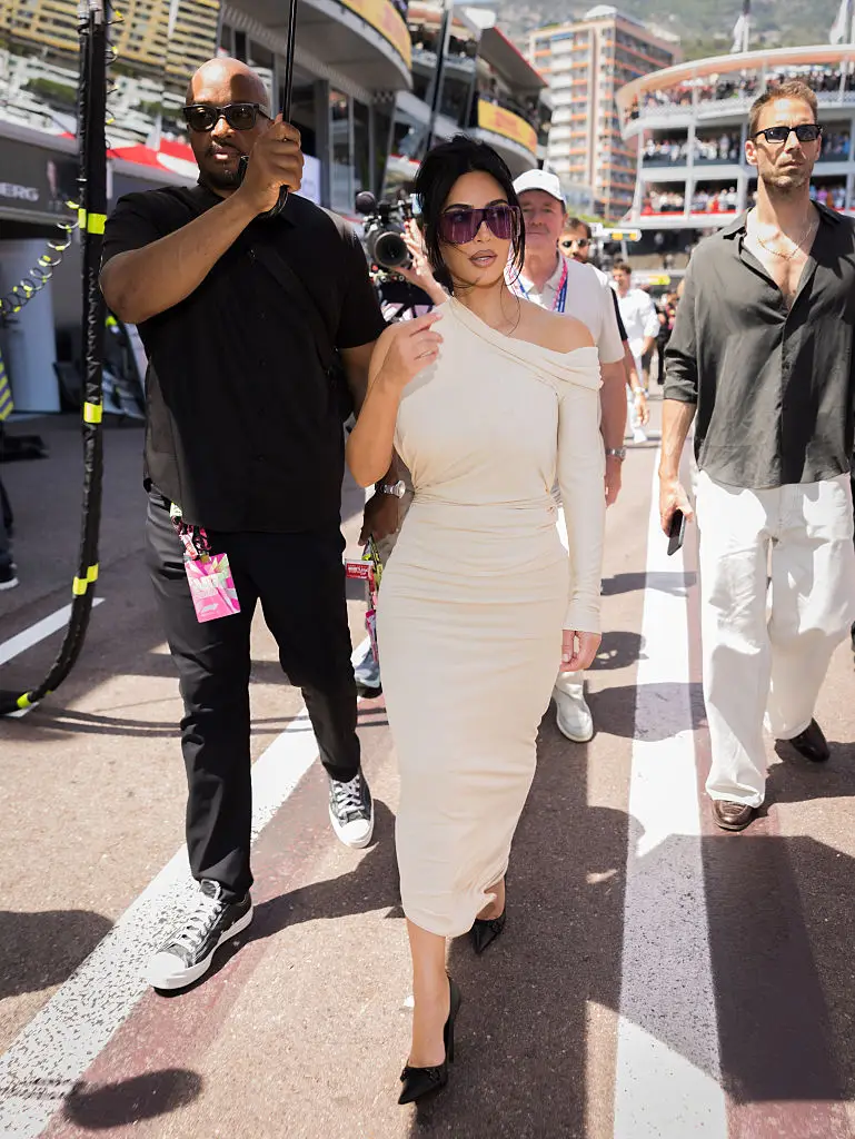 The media personality appeared a little baffled after being approached by Sky F1 presenter Martin Brundle (Arnold Jerocki/FilmMagic)