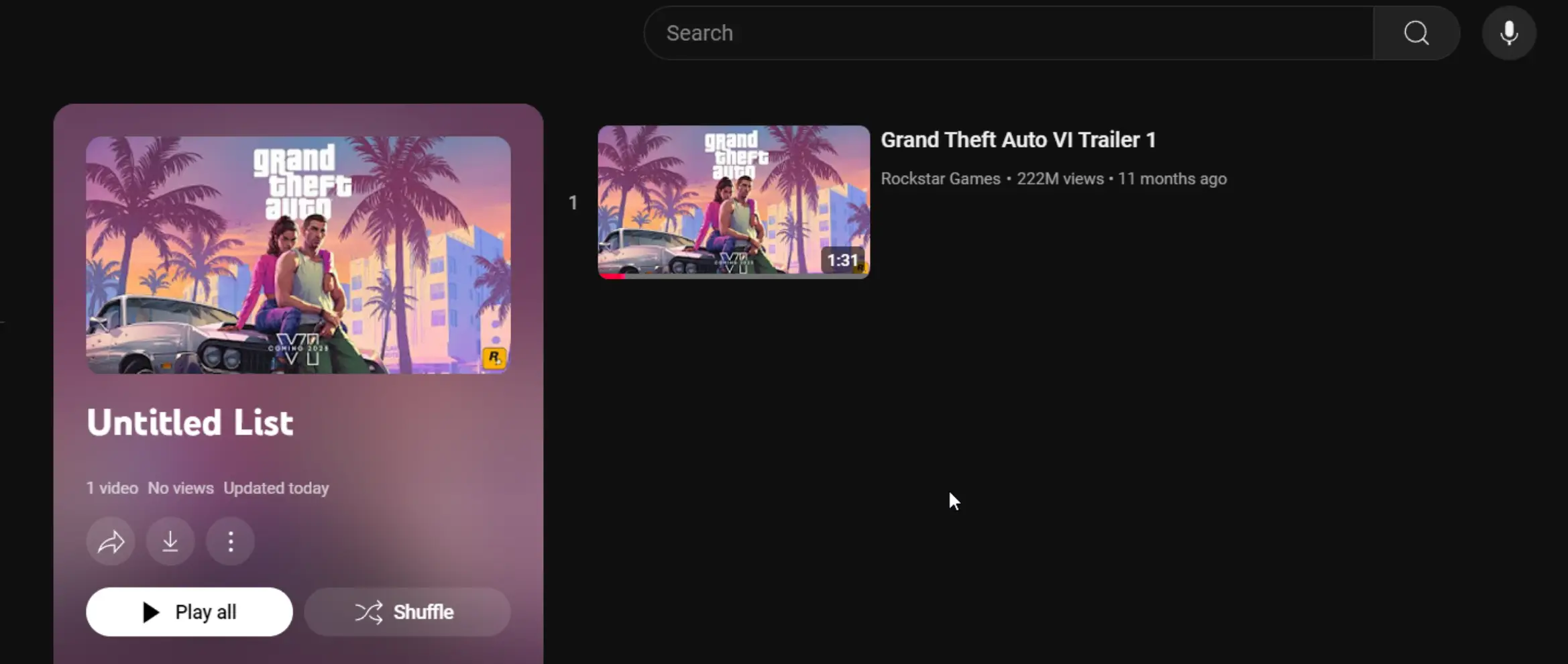 The YouTube playlist that was updated by Rockstar on 2 December (YouTube)