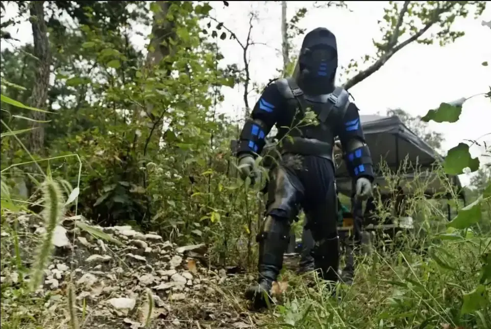 Rosolie donned a special made suit for the occasion, however this didn't prevent his arm from nearly being broken (Discovery Channel)