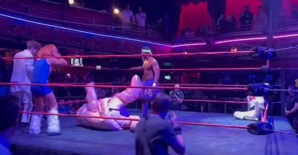 Mr Blobby rolled with the punches, even dealing out some treatment of his own.