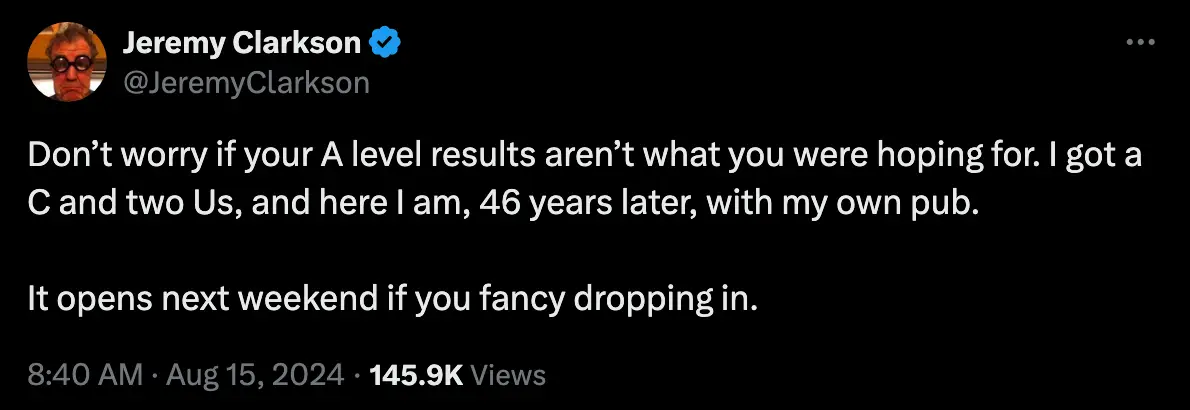 Classic Clarkson. (X/@JeremyClarkson)