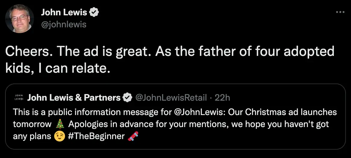 John took to social media shortly after the release of this year’s ad to explain why it resonated with him.
