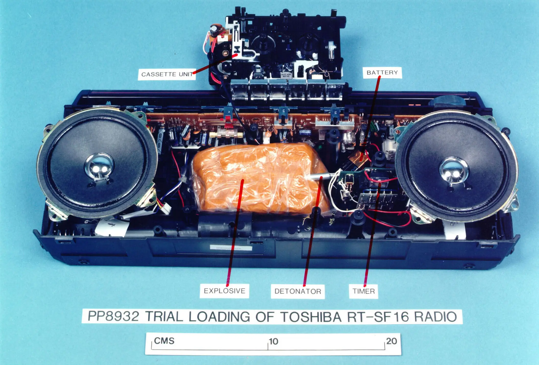 A Mock-Up Of The Explosives-Loaded Toshiba Cassette Recorder. (Getty Images)