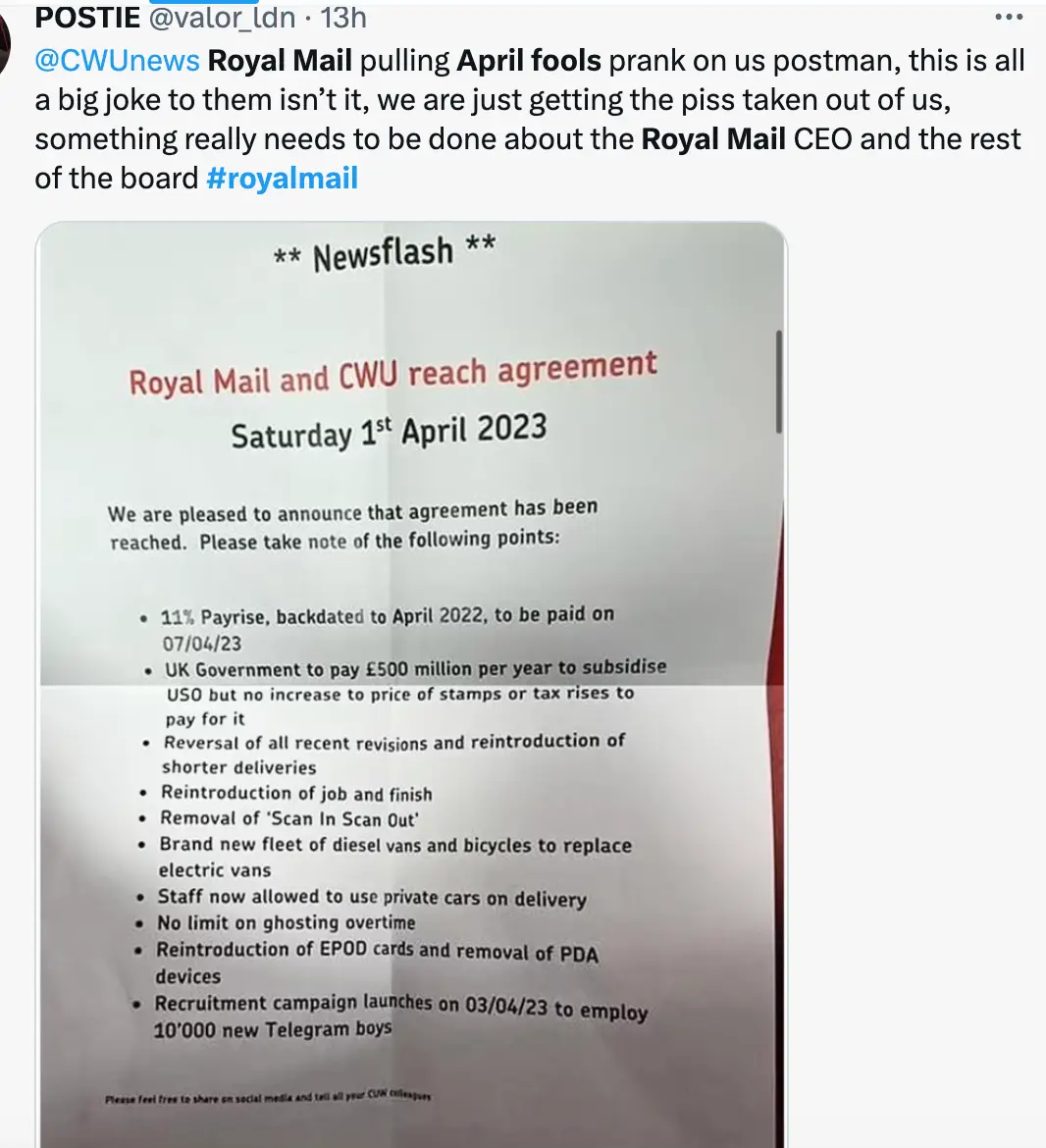 The sign encouraged staff to spread the word.