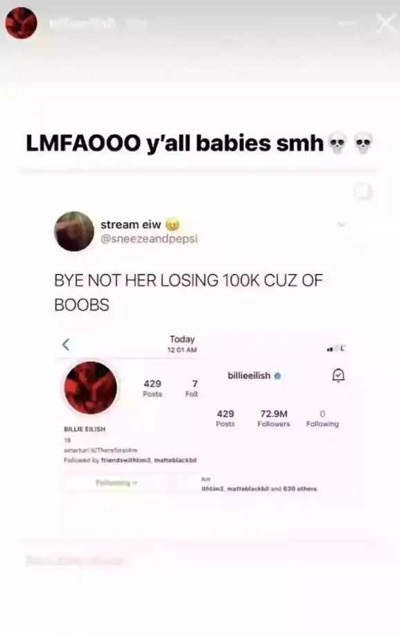 The backlash didn't bother the singer (Instagram/@billieeilish)