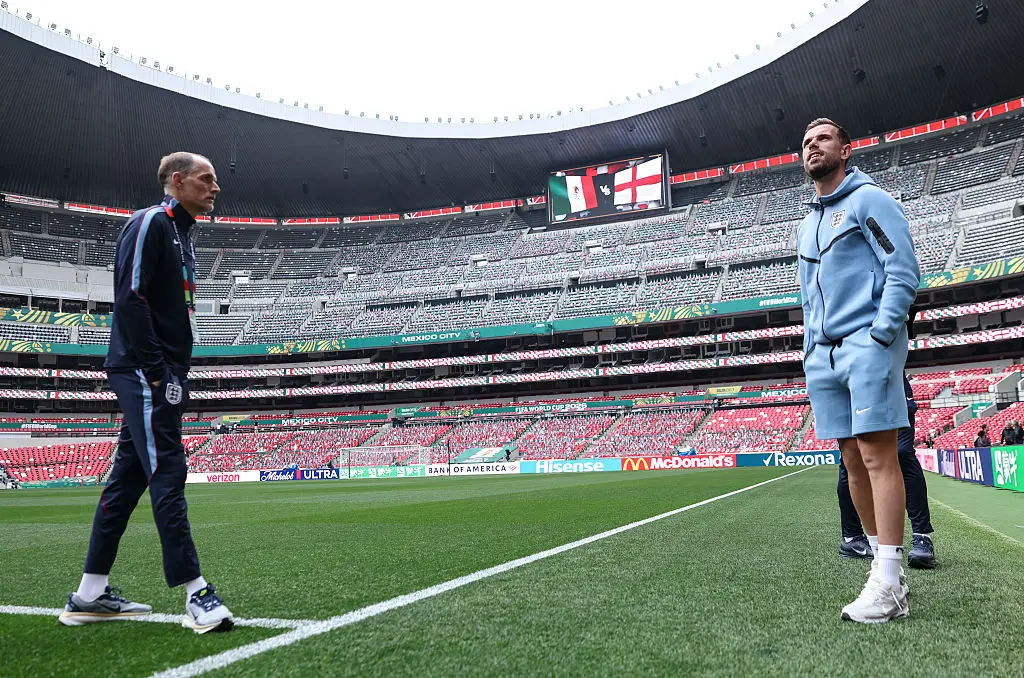 Thomas Tuchel and Jordan Henderson at the Azteca (Eddie Keogh - The FA/The FA via Getty Images)
