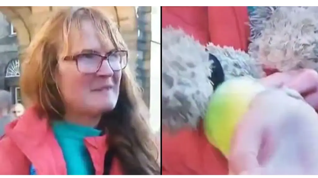 Woman shows off wristbands after going round to see the Queen's coffin seven times