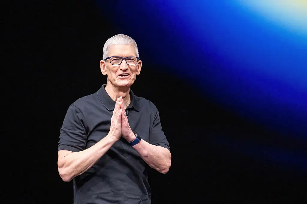 Tim Cook unveiled the new iPhone 17 on Tuesday (David Paul Morris/Bloomberg via Getty Images)