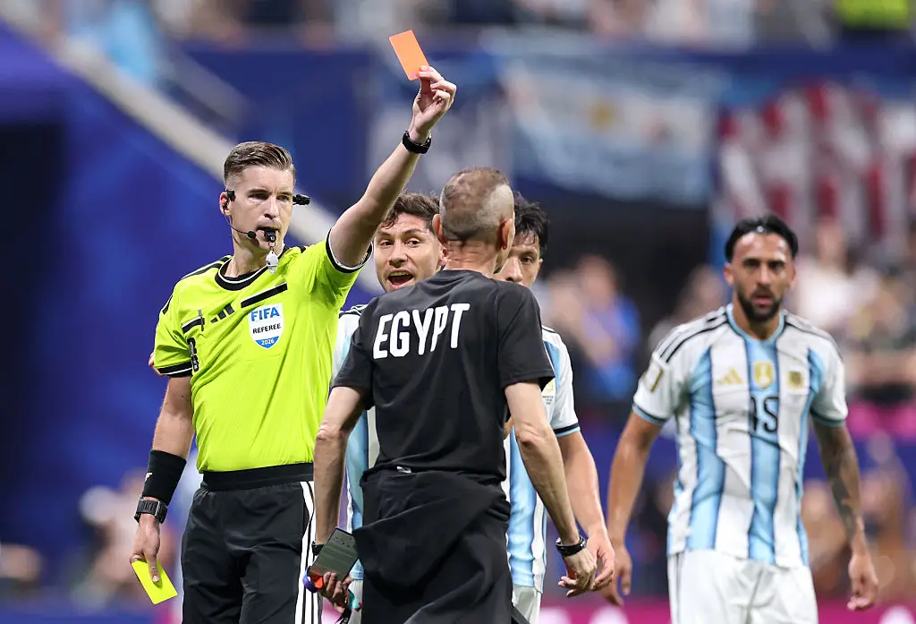 Saafan El-Sagheer saw red after angrily confronting Lionel Messi and referee Francois Letexier (Steph Chambers - FIFA/FIFA via Getty Images)