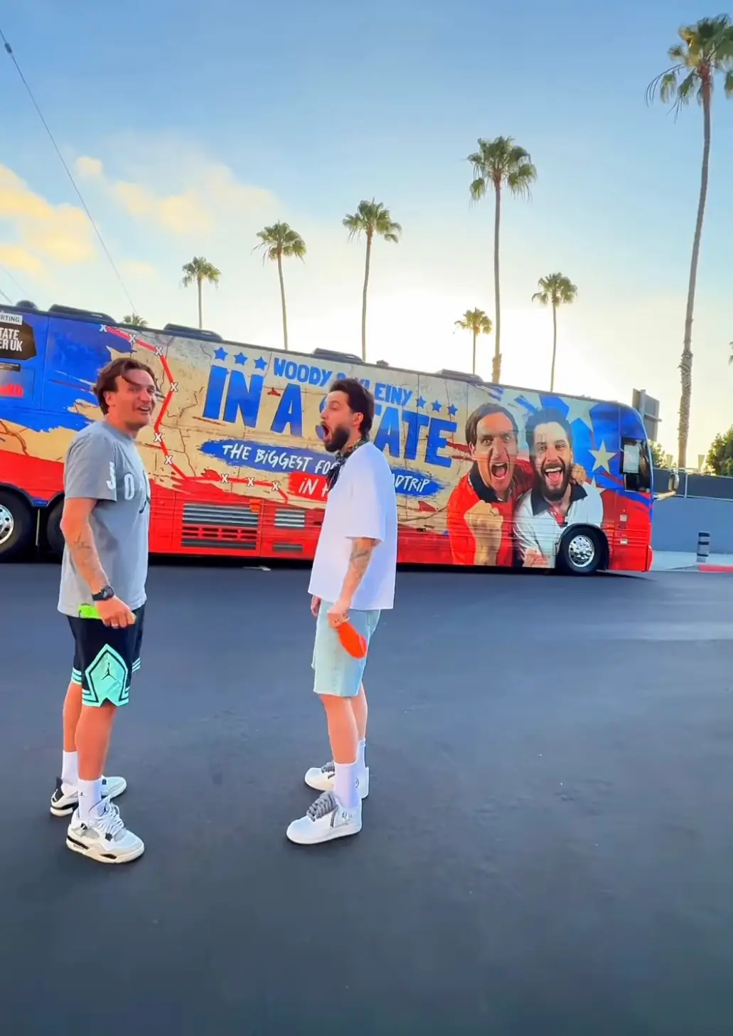 The lads are travelling 15,000 miles across the US in a massive bus (Instagram/@woodyandkleiny)