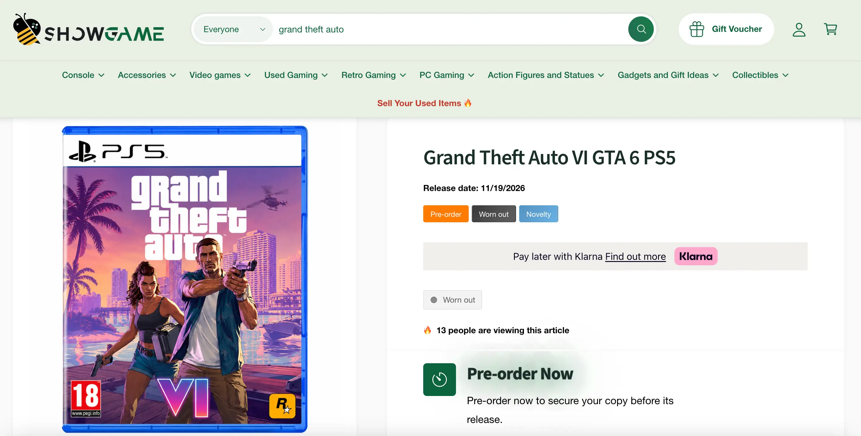 Pre-orders for GTA 6 on the Showgame website in Italy
