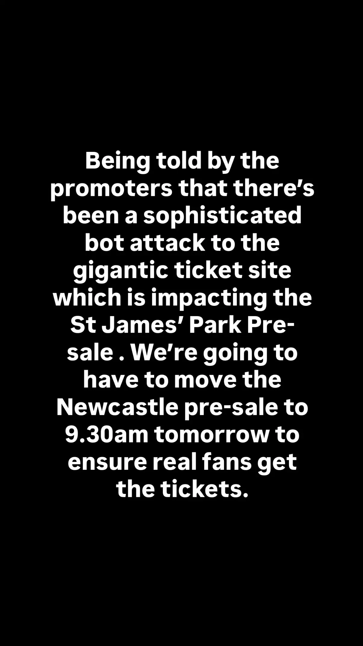 Sam Fender's Instagram story posted on 28 October, 2026 in response to AI bots (@sam_fender)