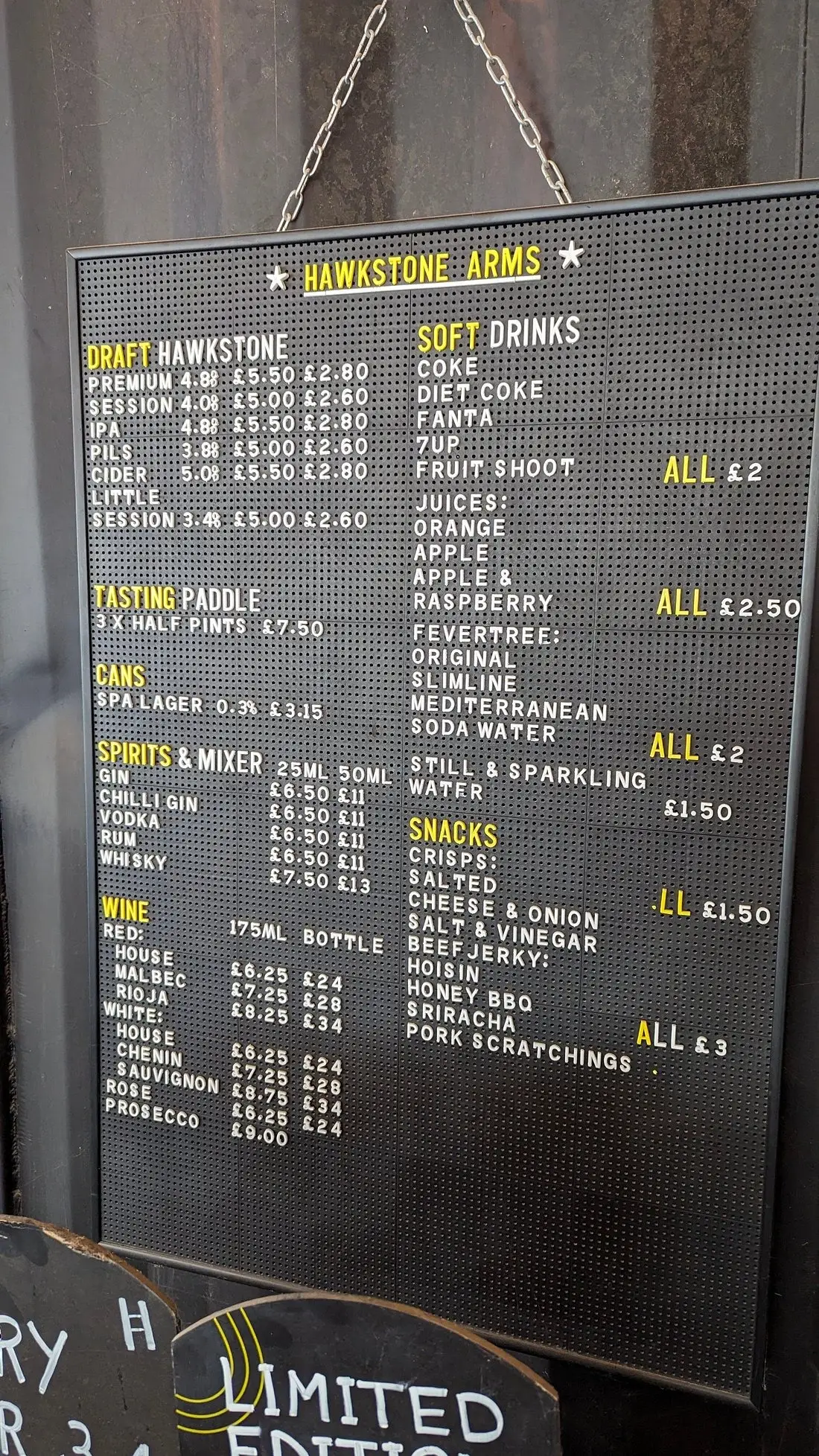 Hawkstone Arms prices in full. (Tripadvisor)