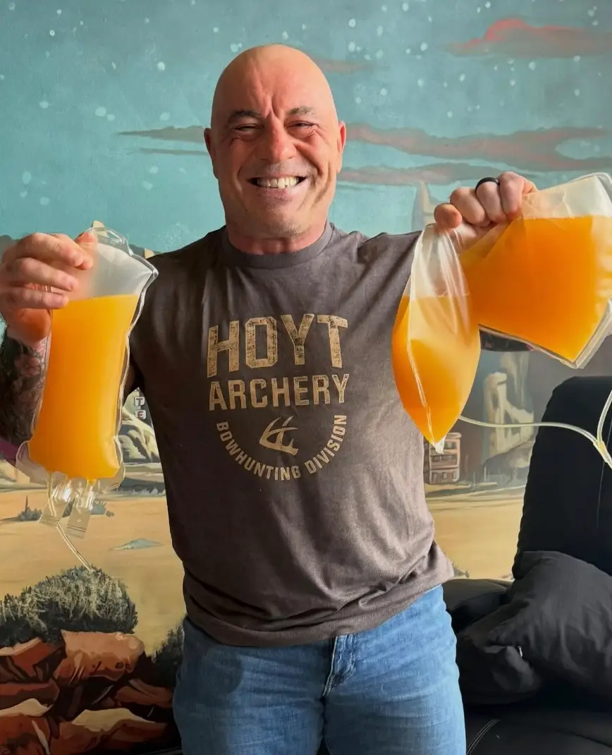 A lot of people thought Rogan was clutching pouches of orange juice rather than plasma (Instagram/@joerogan)