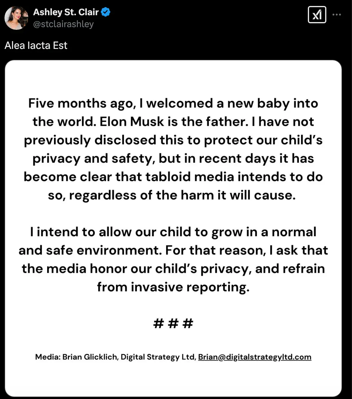 The children's author issued the statement on X (X/stclairashley)