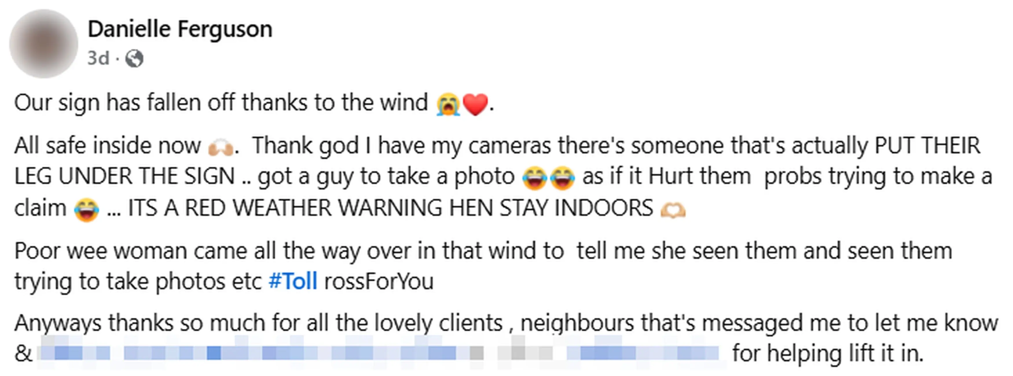 The salon owner wrote about the incident on Facebook (Kennedy News and Media)