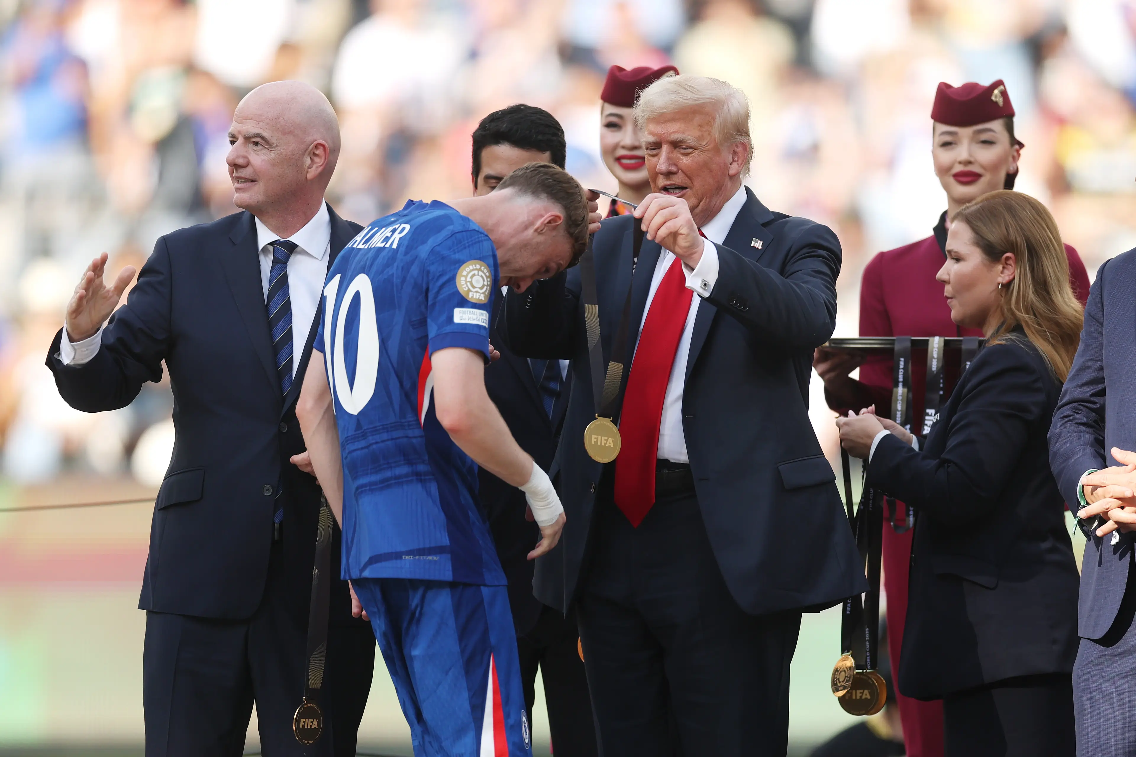 Trump kept hold of one of the medals which he doled out to the likes of Cole Palmer for himself (Carl Recine - FIFA/FIFA via Getty Images)