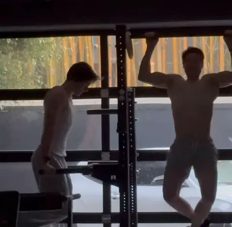 Bryan and son Talmage working out together (Instagram / talmagejohnson_)