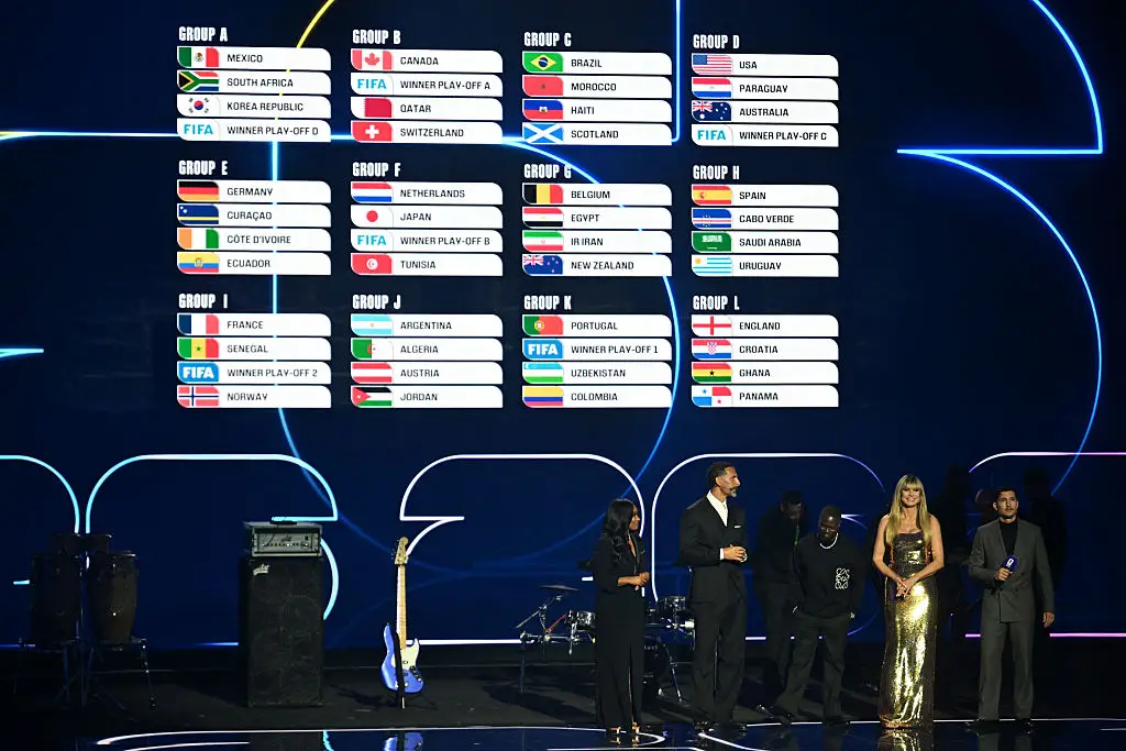 Rio Ferdinand and Samantha Johnson hosted the draw (Jim WATSON/AFP via Getty Images)