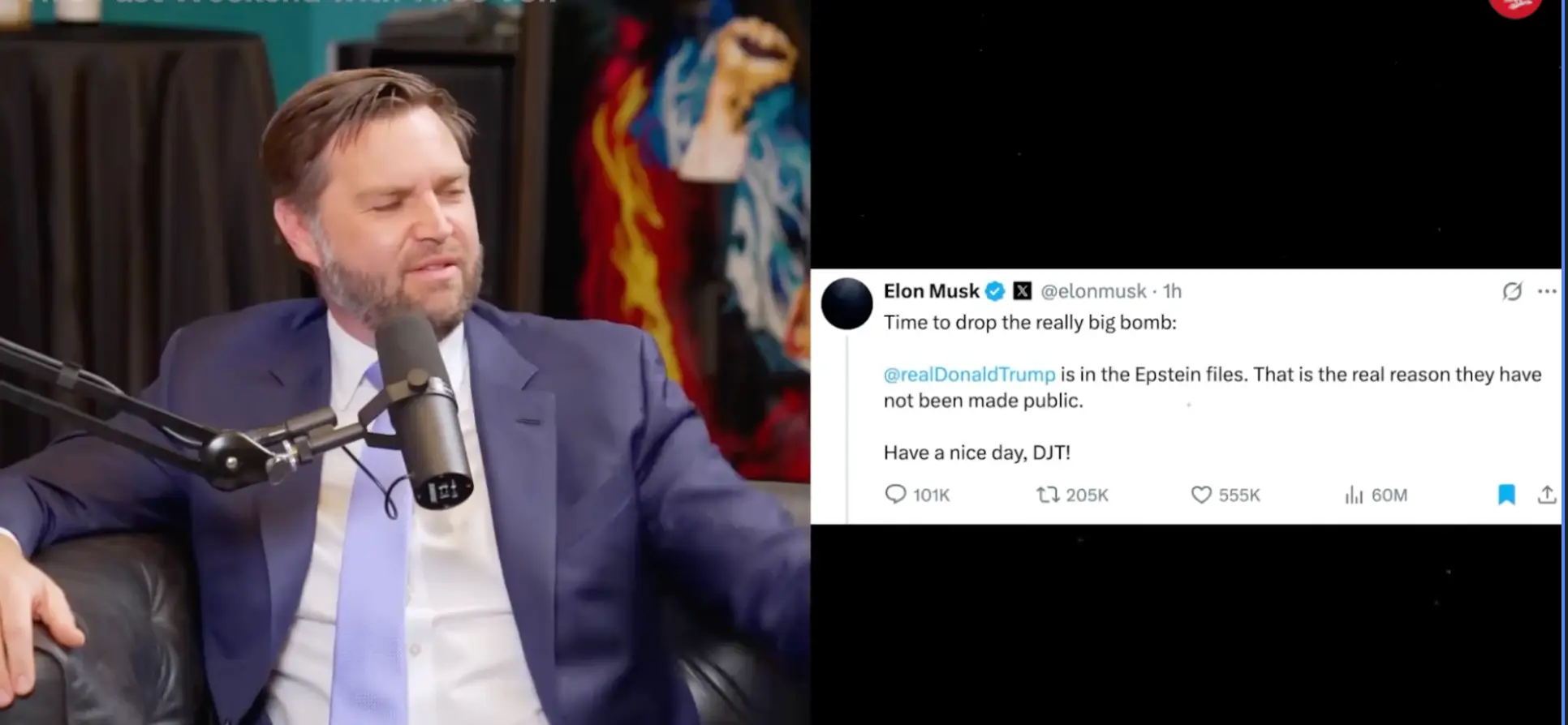 JD Vance said this was the first time he'd seen the Epstein claim (YouTube/Theo Von)