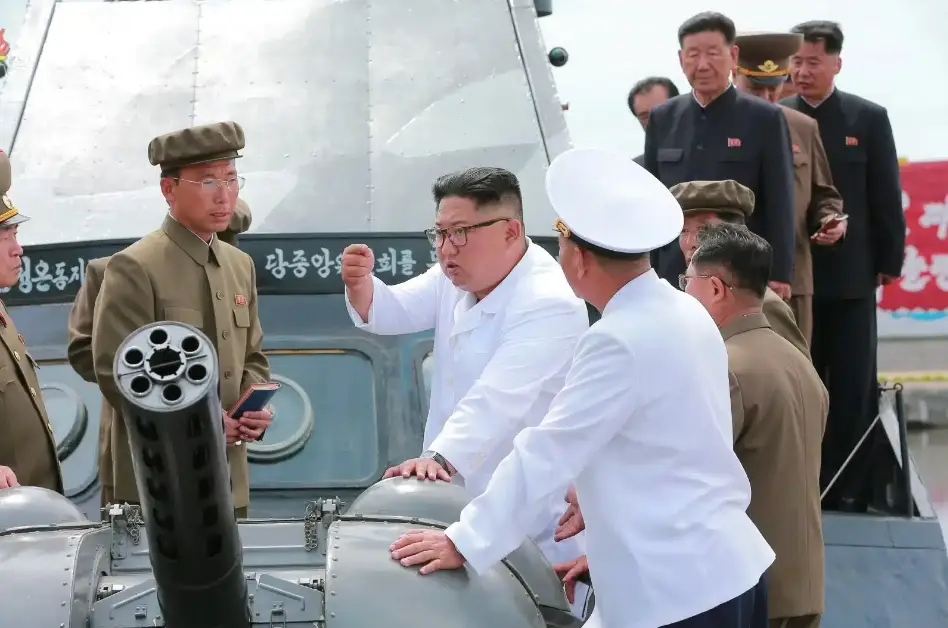 Kim Jong Un was pictured by state-run media overseeing the 'Choi Hyon' (DPRK)