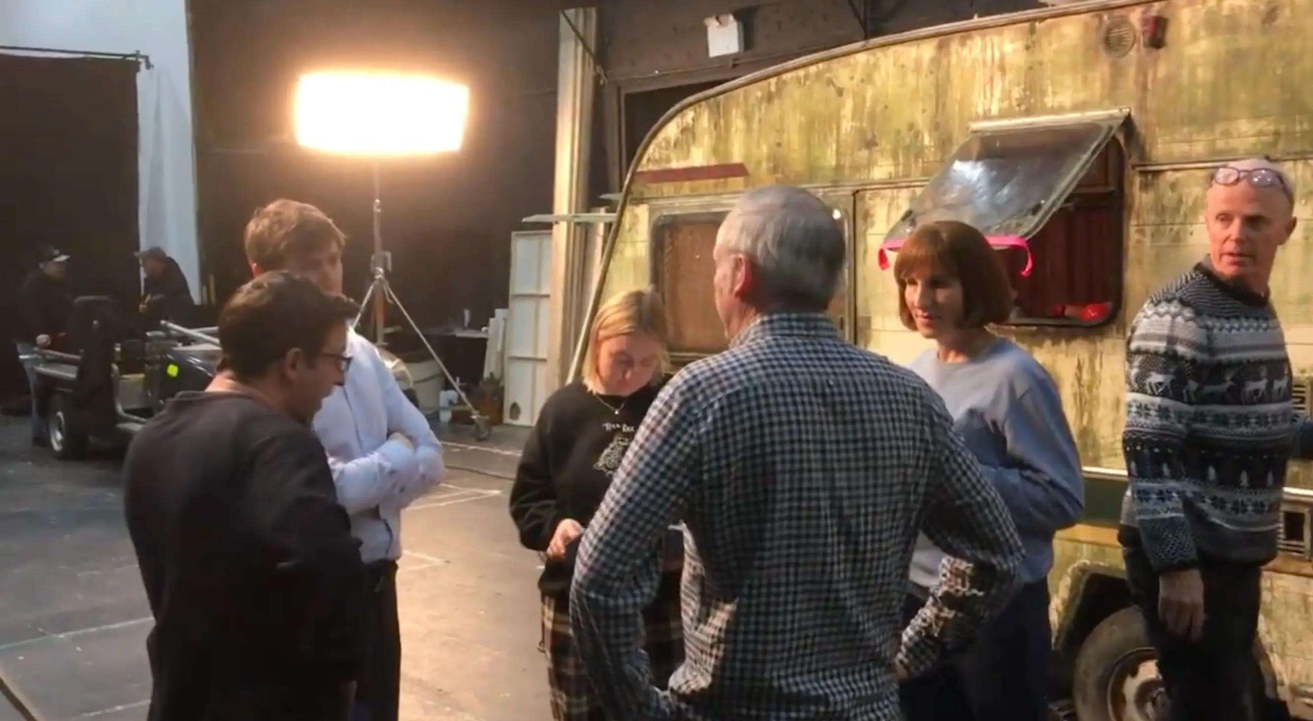 The cast on the indoor set.