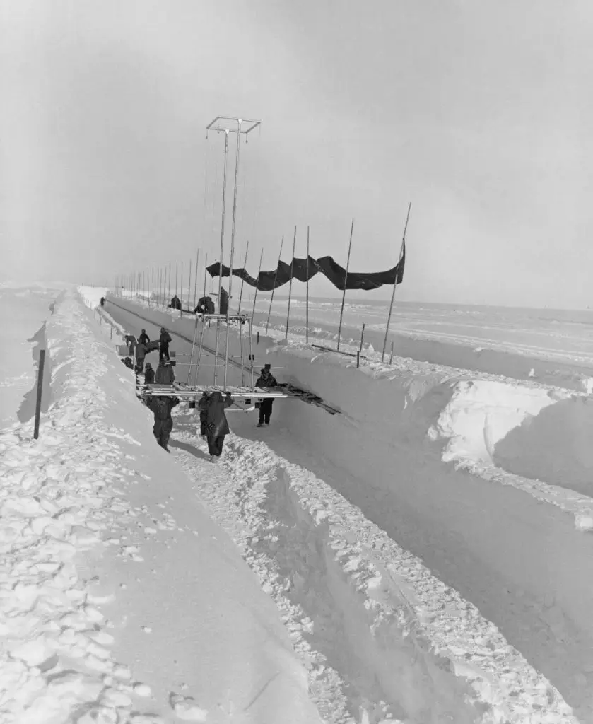 Huge trenches in the snow being cut out to create Camp Century back in 1959 (US Army/Pictorial Parade/Archive Photos/Getty Images)