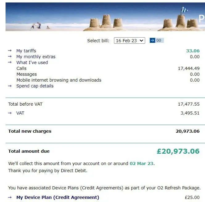 The man's bill after his phone was stolen.