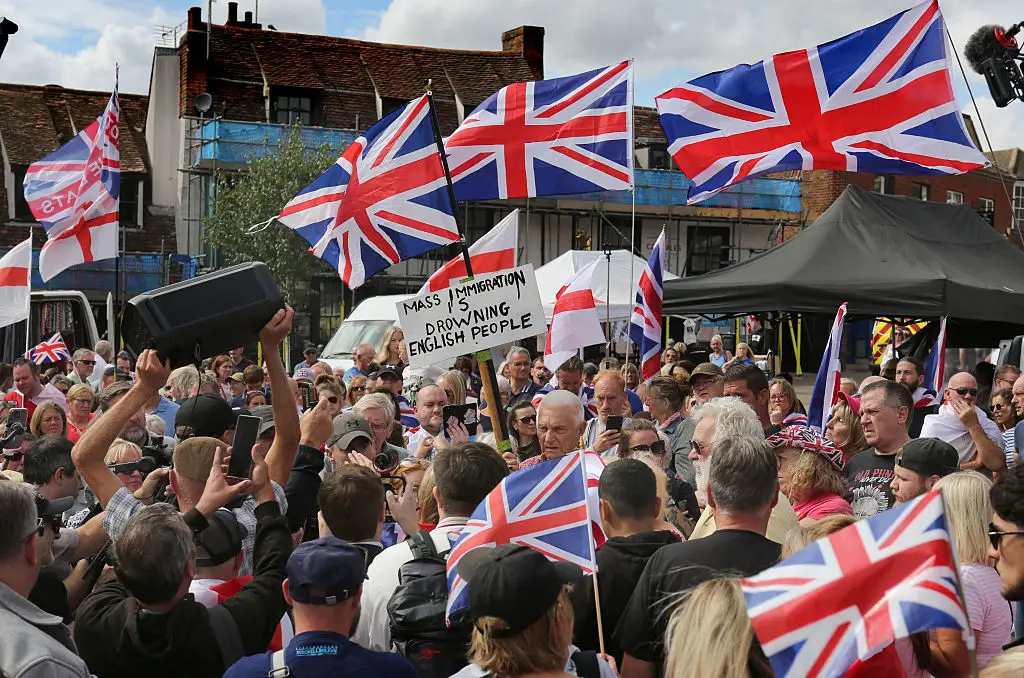 The increase of flags has coincided with a spike in anti-immigration protests (Martin Pope/Getty Images)