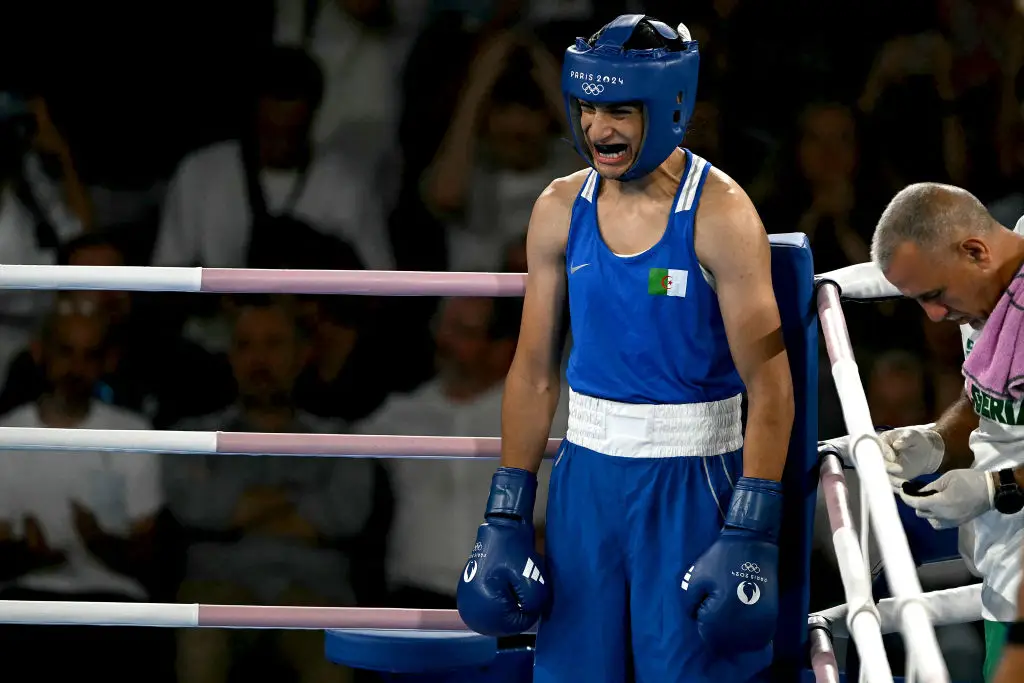Algeria's Imane Khelif took on Thailand's Janjaem Suwannapheng in the women's 66kg semi-final. (MAURO PIMENTEL/AFP via Getty Images)