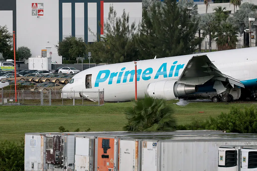 The plane came to a stop after smashing through the airport perimeter (Joe Raedle/Getty Images)