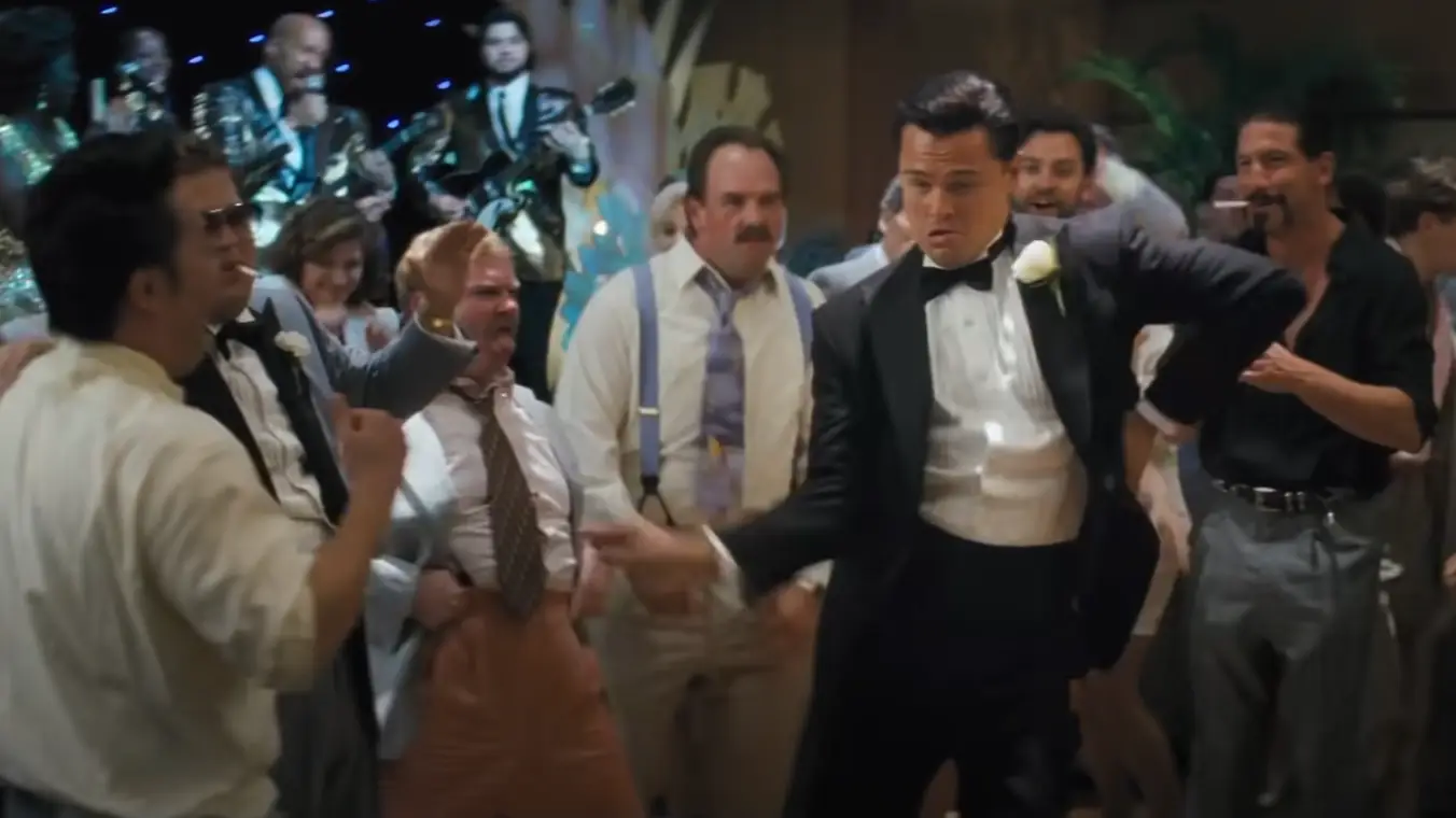 Leonardo DiCaprio in The Wolf of Wall Street as Jordan Belfort.