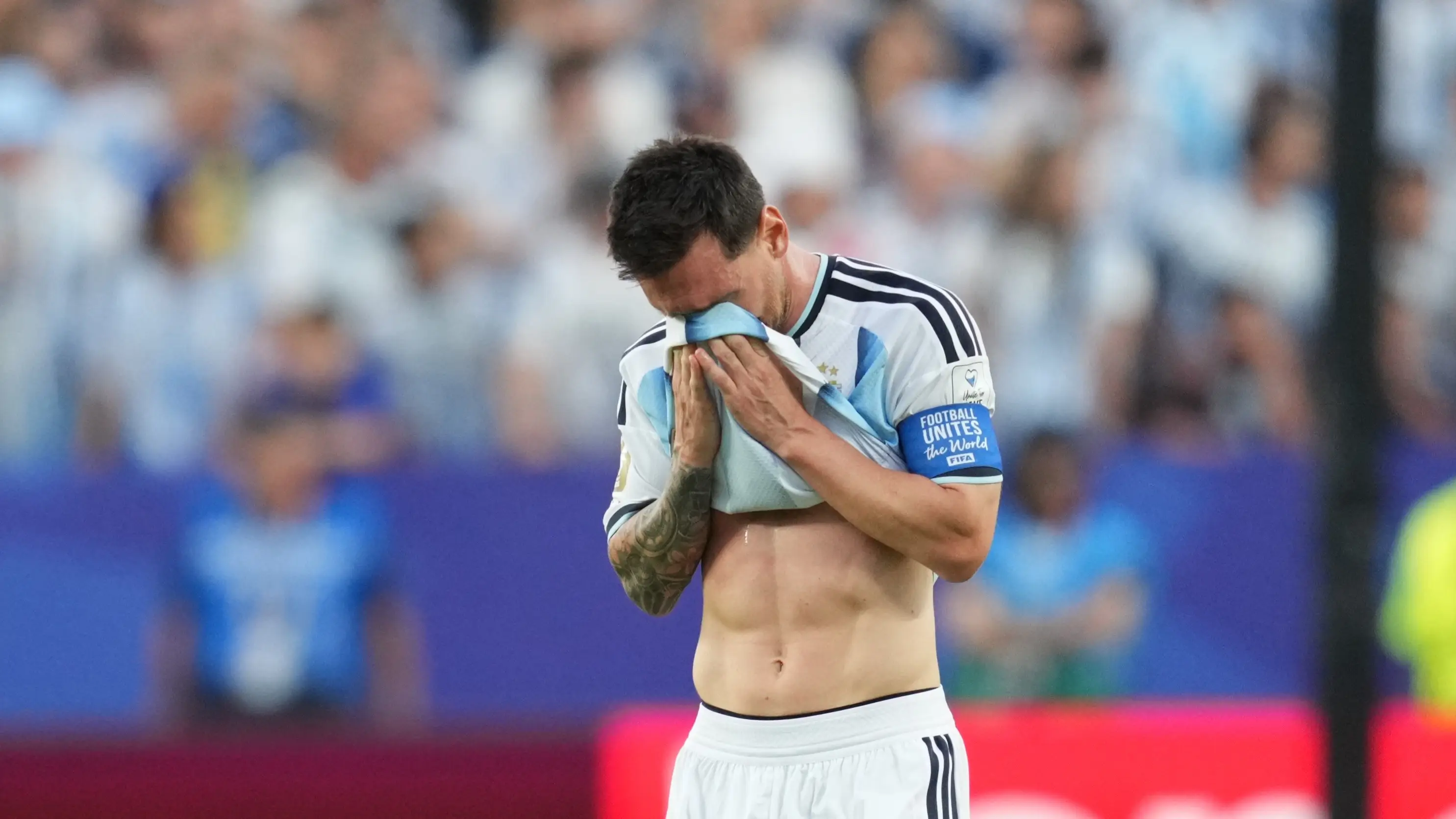 Lionel Messi was crying after his first Argentina goal against Algeria. (Ulrik Pedersen/NurPhoto via Getty Images)