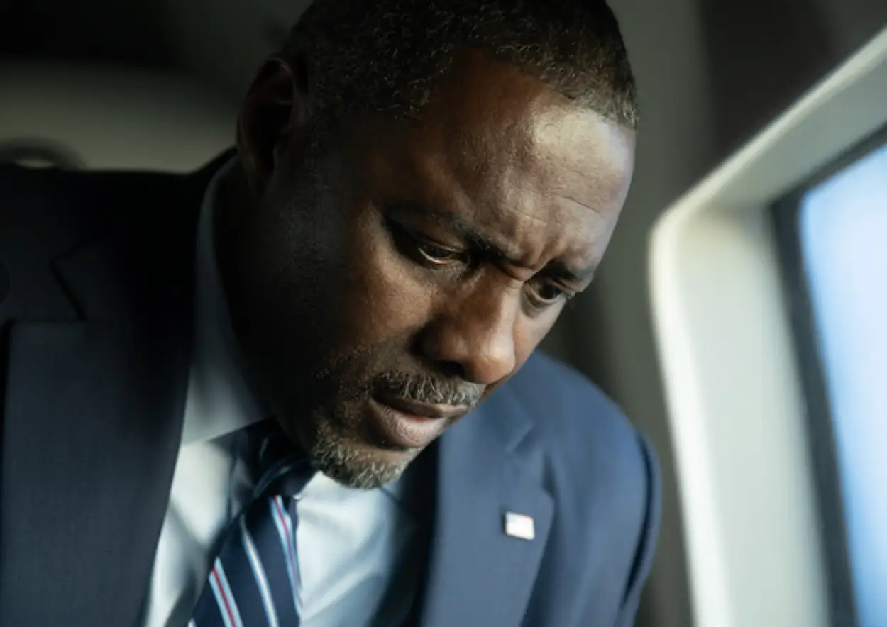 Elba plays the US President. (Eros Hoagland © 2025 Netflix, Inc.)