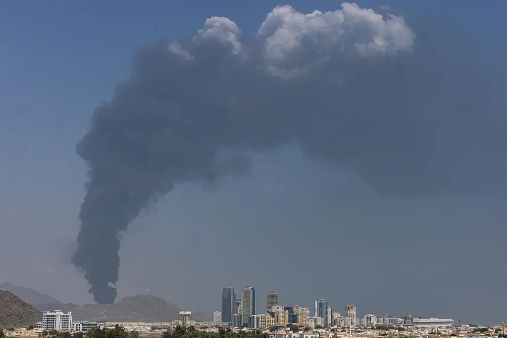 Smoke rising after an explosion in the UAE (Christopher Pike/Getty Images)