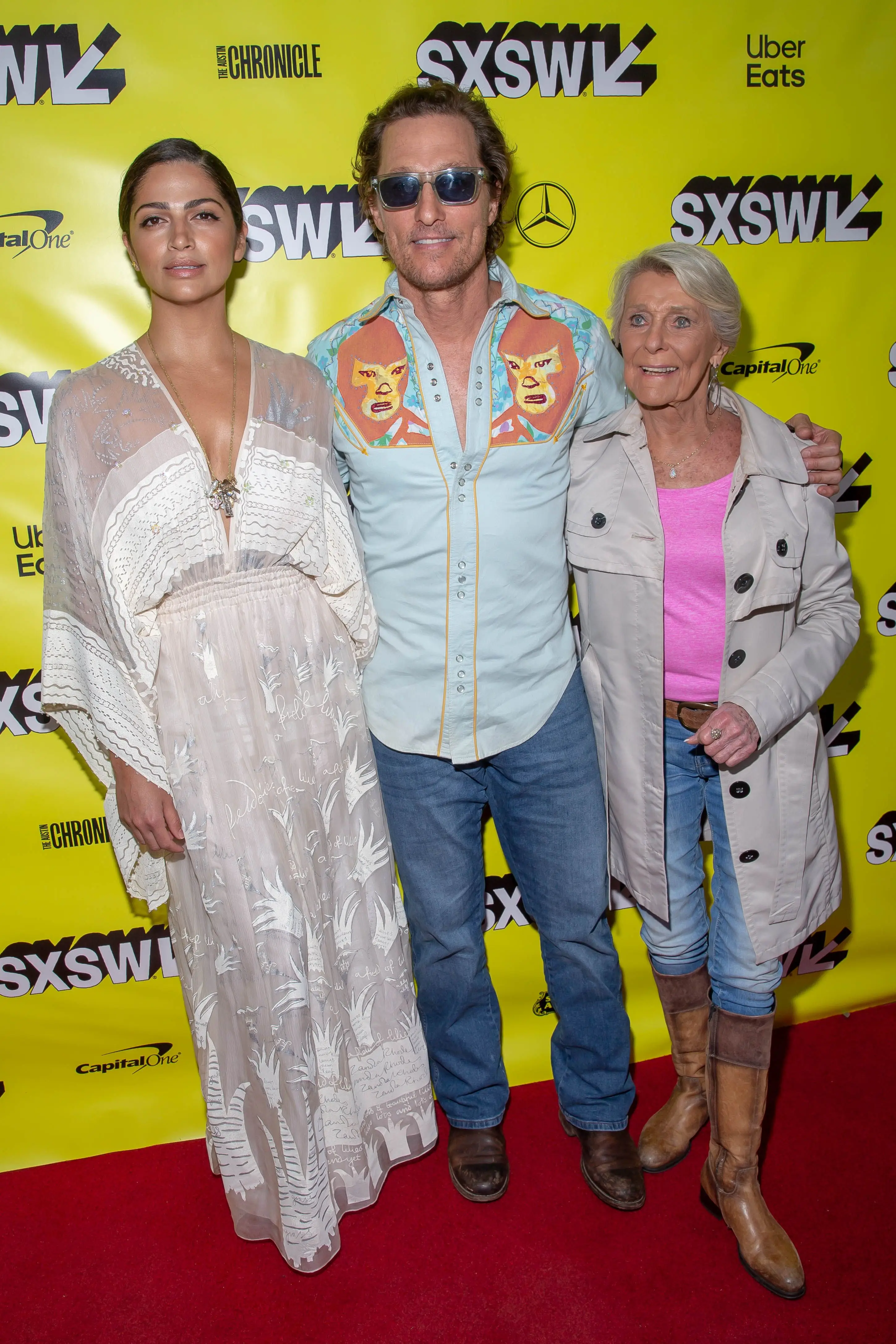 Matthew McConaughey with his wife Camila Alves and his mother Mary Kathlene McCabe (SUZANNE CORDEIRO/AFP via Getty Images)