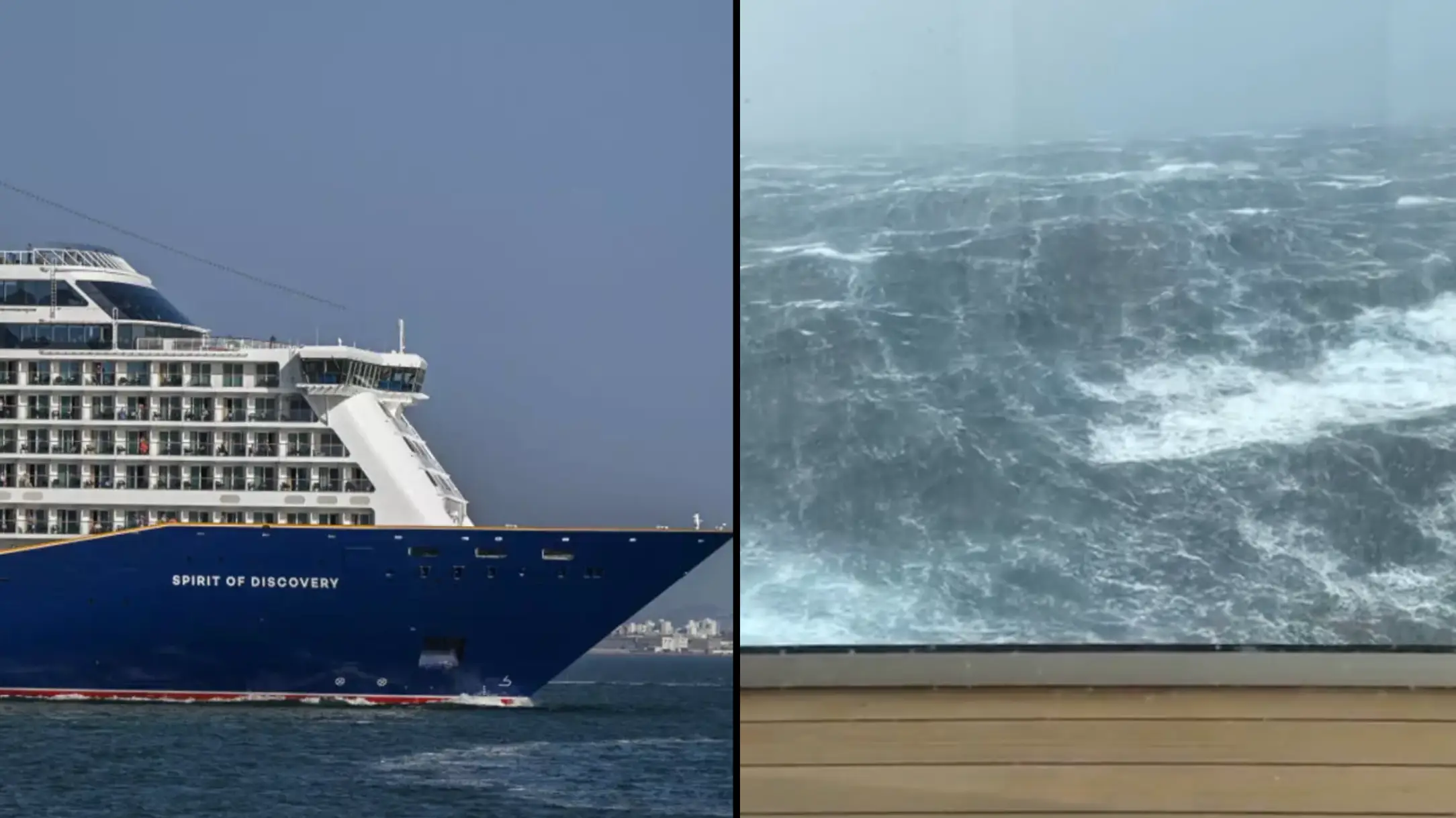 Terrifying footage shows huge waves that left one dead and 100 injured on cruise heading to UK