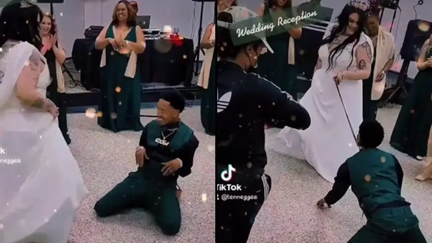 Bride Slammed For Entering Wedding Reception Walking Groom On A Leash