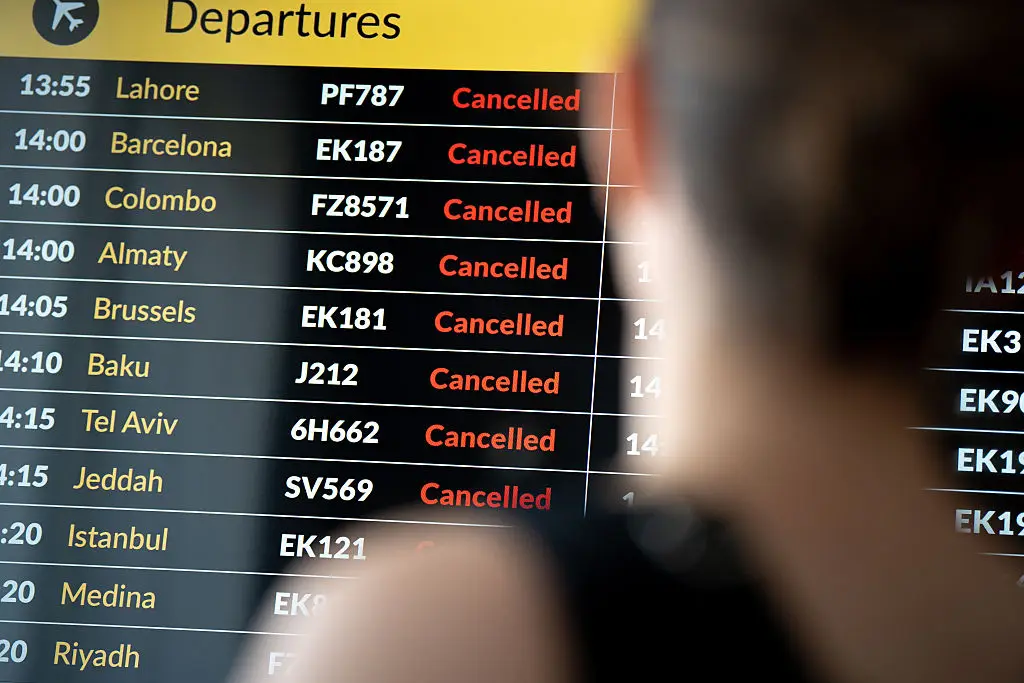 A huge number of flights have been cancelled due to the war in the Middle East (Marcin Golba/NurPhoto via Getty Images)