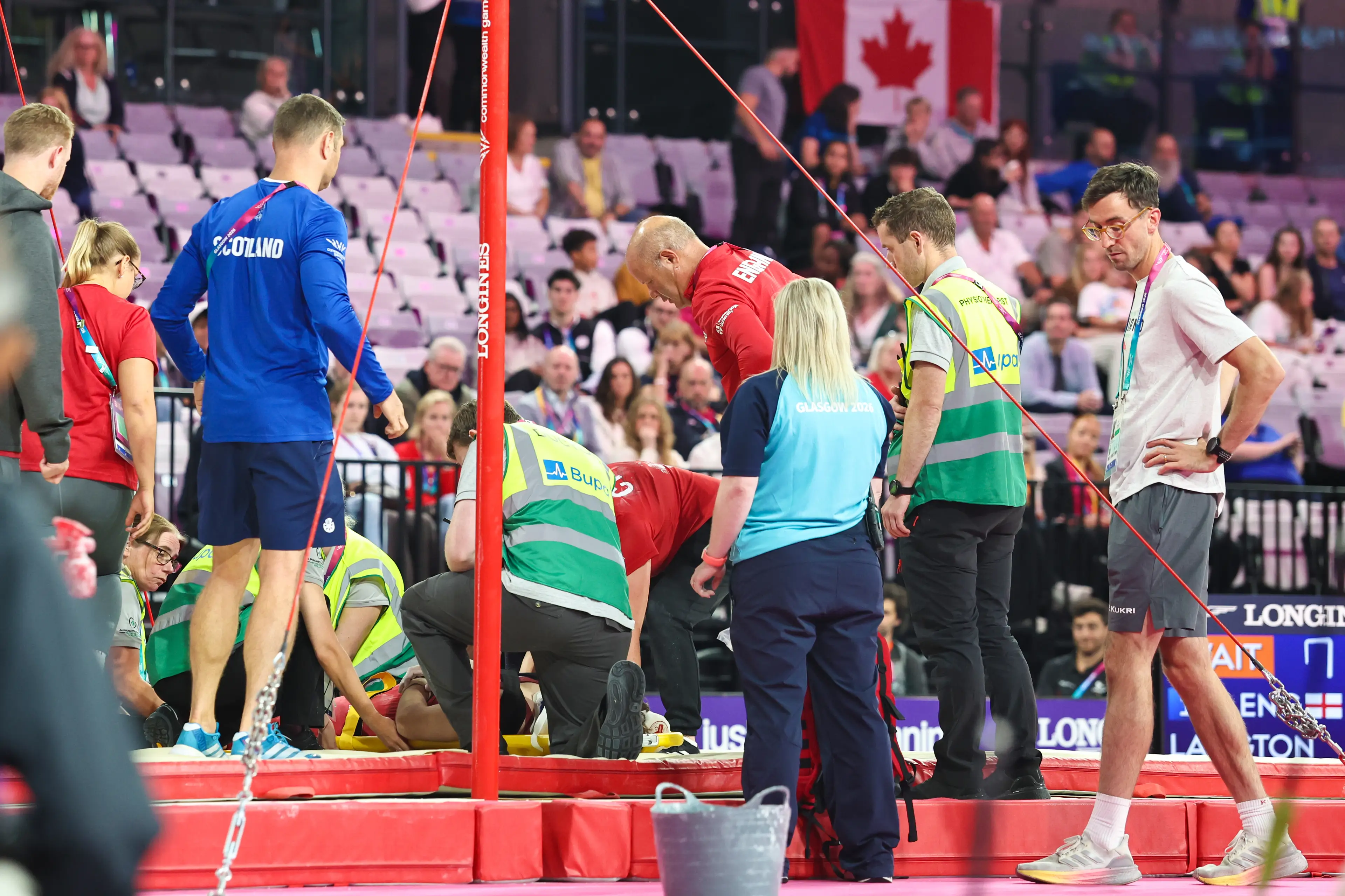 Gabriel Langton was stretchered out of the arena at Friday night’s event (Ross MacDonald/SNS Group via Getty Images)