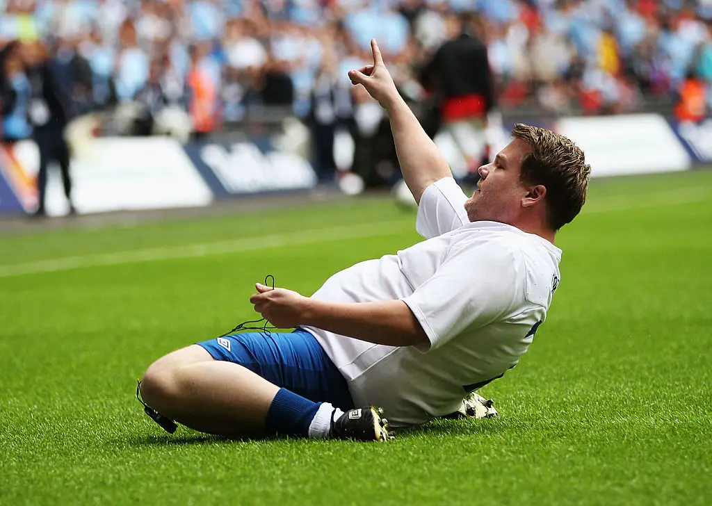 Corden (pictured in 2011) has donned a full football kit before, which, to be fair, was for a charity match (Michael Steele/Getty Images)